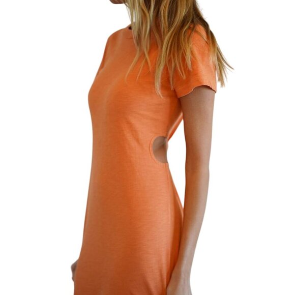 LNA Clothing Mayer Tee Slub Dress Cutout Orange Cotton USA Size S NEW $156 - Picture 6 of 11